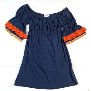 VaVa by Joy Han Dress Blue Orange Tassels Baby Doll Dress Small Vintage Made USA